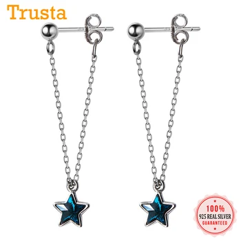 

Trustdavis Genuine Fashion 925 Sterling Silver Jewelry Chain Star Blue CZ Stud Earrings For Women Girl Kids Fine Jewelry DA244
