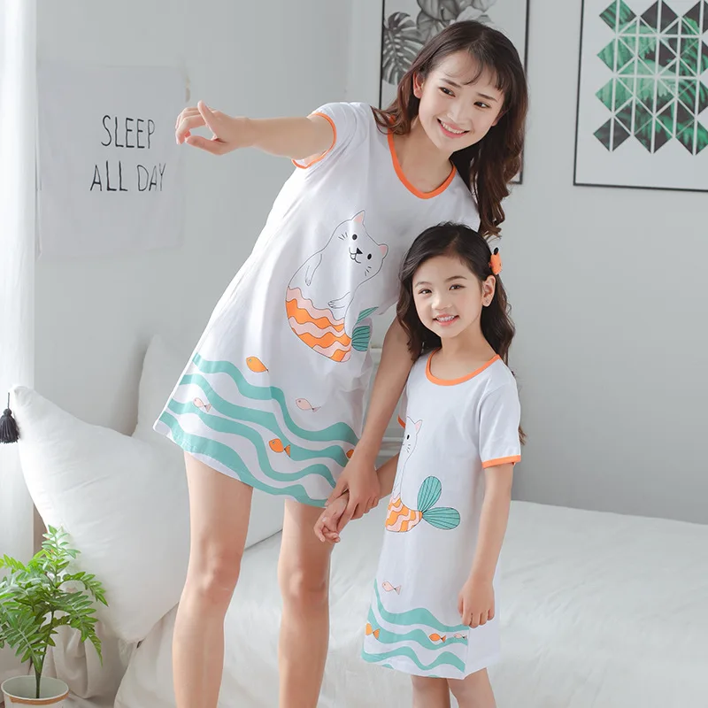 Ночные рубашки для мамы и дочки; платья для девочек; детские пижамы; Семейные комплекты; женская одежда для сна; пижамы для малышей; платье для мамы и дочки - Цвет: XB-dress