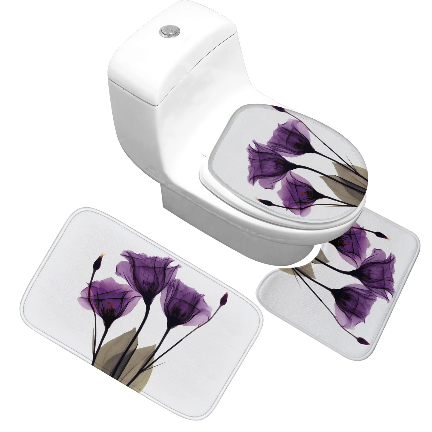

Printed Floral Pattern Toilet Carpet Set Anti Slip Bath Mat Water Absorbent Washroom Mats Bathroom Rug Set 3 Piece Shower Rugs