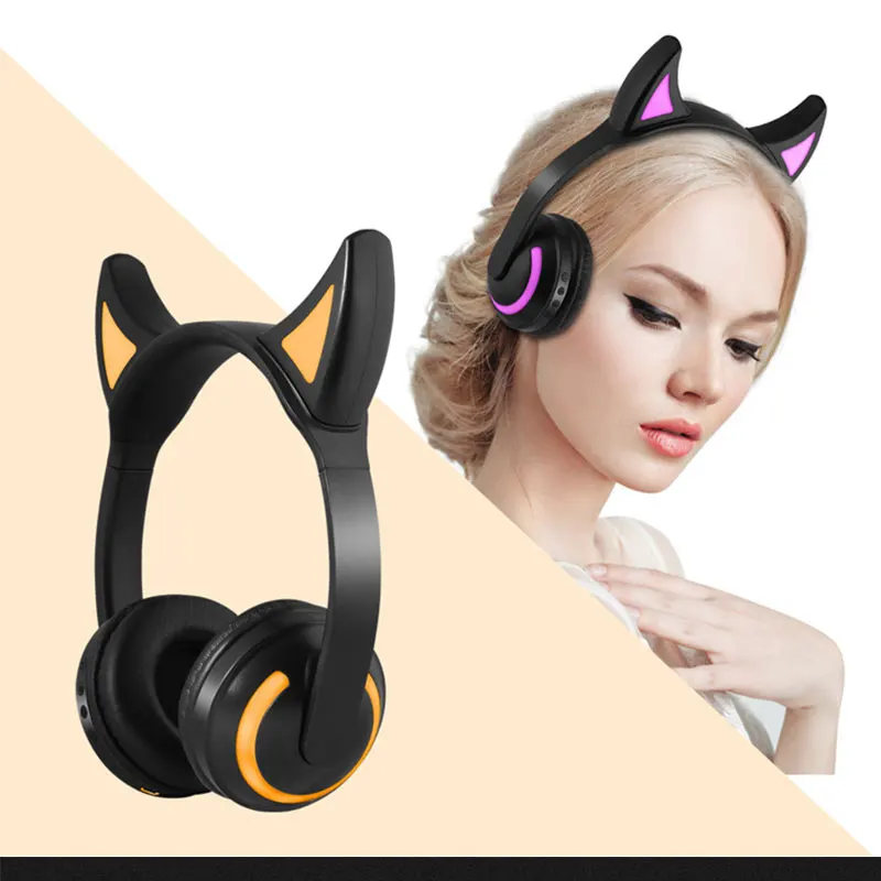 GTIPPOR кошачьи наушники Bluetooth стерео наушники мигающие светящиеся кошачьи наушники игровая гарнитура наушники 7 цветов светодиодный светильник