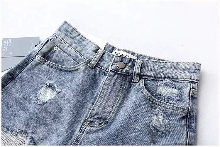 AliExpress, женские штаны, летние потертые джинсовые шорты, западный стиль, модные ретро джинсовые шорты с высокой талией и дырками