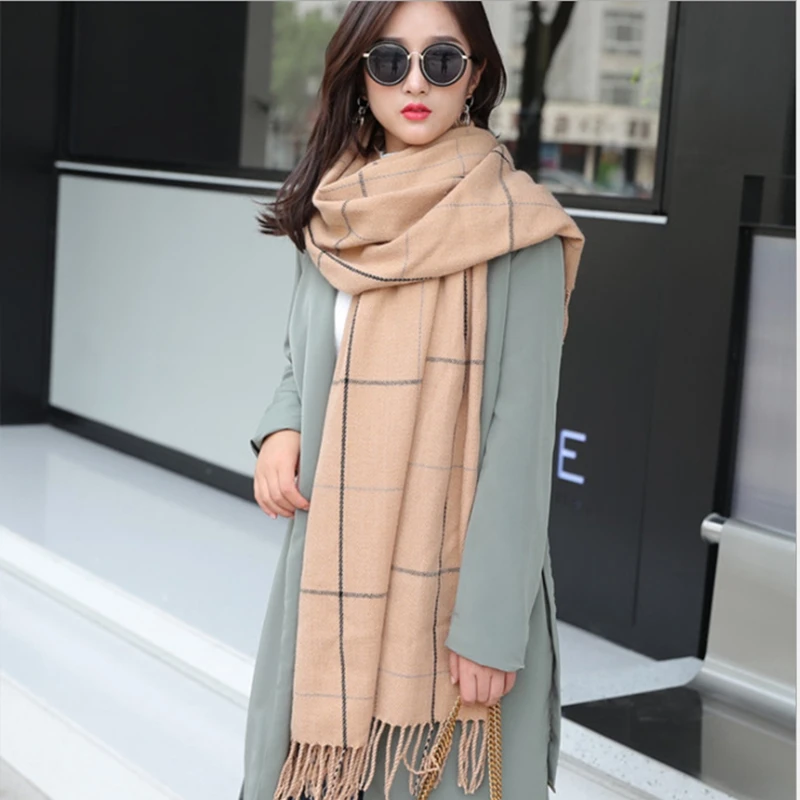Новейший осенний и зимний клетчатый шарф для девочек, Дамская зимняя кашемировая шаль, корейская мода, дикий шейный платок, толстый теплый шарф