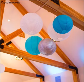 

12 Pcs/set 6"-12" White Blue and Light Blue Chinese Paper lamp Lanterns Assorted Sizes for Wedding Party Hanging Decor Favor
