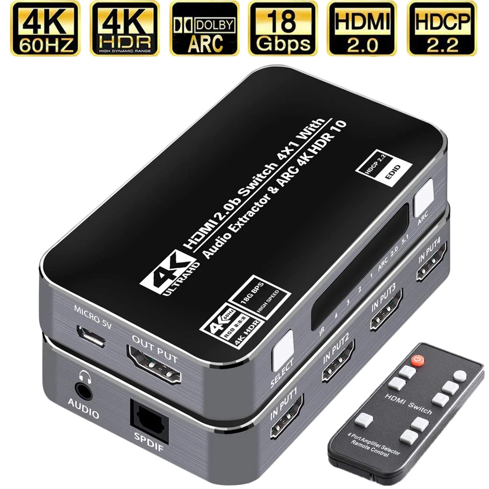 60hz 4k Hdmi Switch Hdr Hdmi Arc Audio Extractor Hdmi 2.0 Splitter Switcher  Hdmi Switch Audio Extractor For Ps4 Pro Apple Tv - Audio & Video Cables -  AliExpress