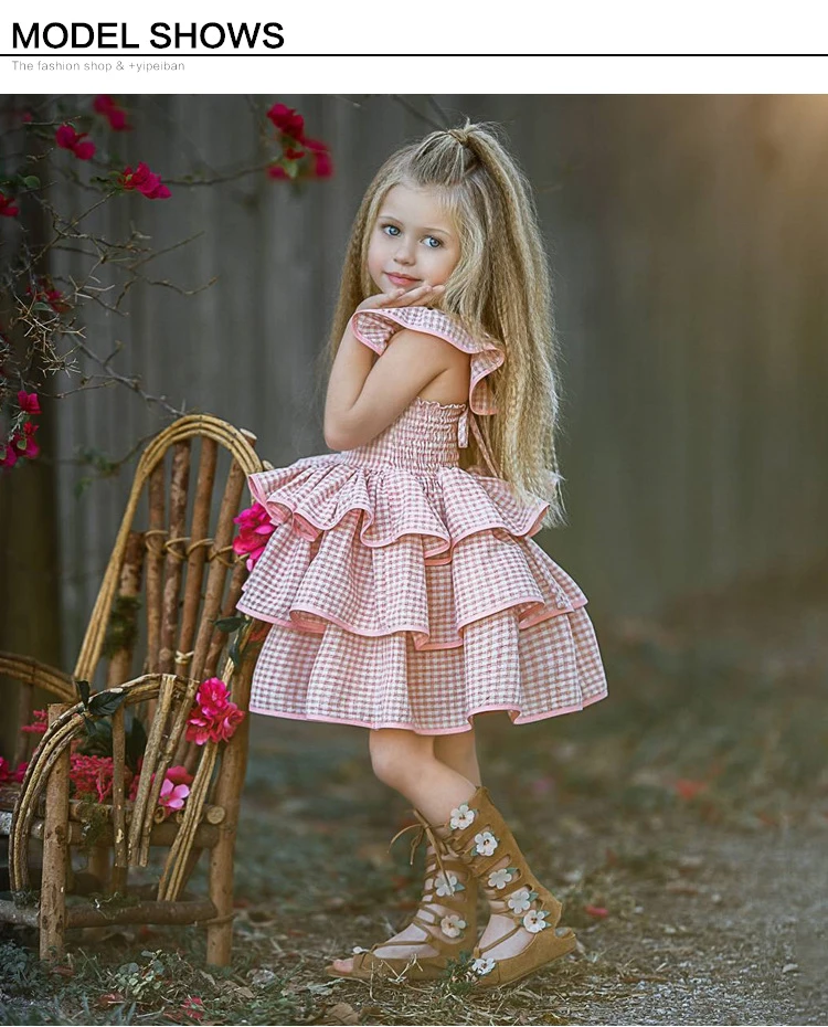 EACHIN Girls Dresses Baby Kids Girl Fashion Pink Plain Print Short Sleeve Off Shoulder Ball Gown Dress Cake Dress Party Dress