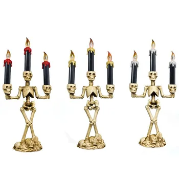 

3-Arms LED Skeleton Candle Light Stand for Halloween Party Halloween LED Candelabra Skull Party Bar KTV Lamp Home Decor