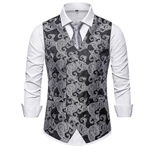 2019 autumn men smart casual suit vest Cashew flowers pattern vest Double-breasted design slim fit vest plus size Tops