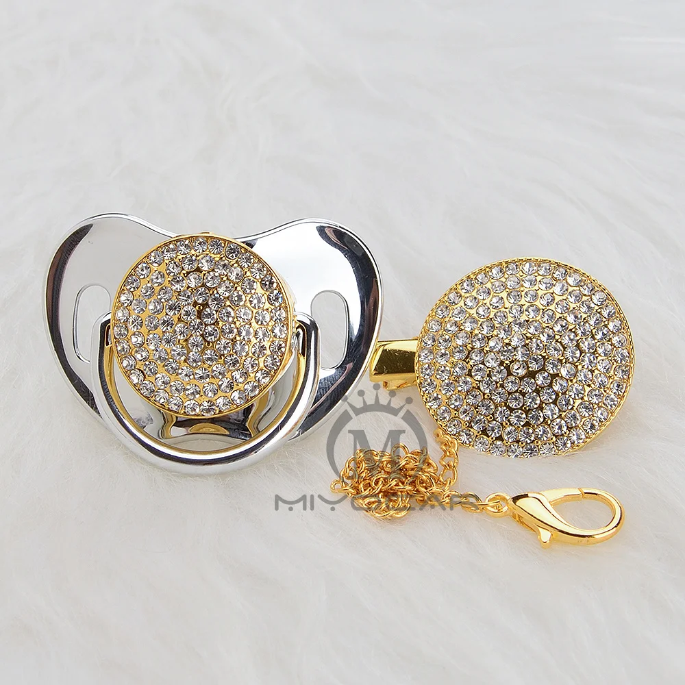 

BLING bling gold and silver bling pacifier and clip set BPA free sgs pass saft pacifier set AW-9