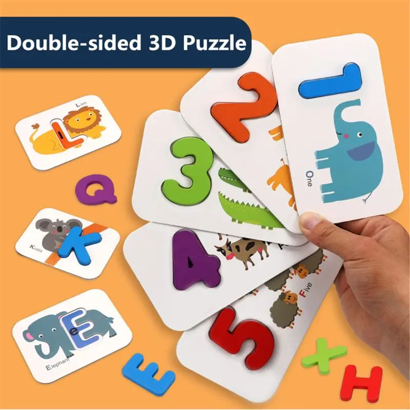 Alphabet and Number Flash Cards Wooden Jigsaw Puzzle Peg Board Set Preschool Educational Montessori Toys for Toddlers Kids Boys