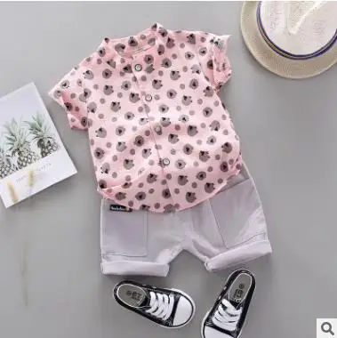pink 1 Костюм с короткими рукавами для мальчиков Новинка года, летний корейский комплект из 2 предметов для детей возрастом от 1 года до 4 лет, с принтом ананаса, на бретелях - Цвет: pink 1