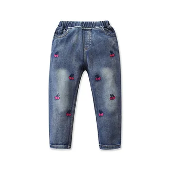 

2020 Clothing Girls Korean Embroidered Cherry Jeans Casual Wild Pants