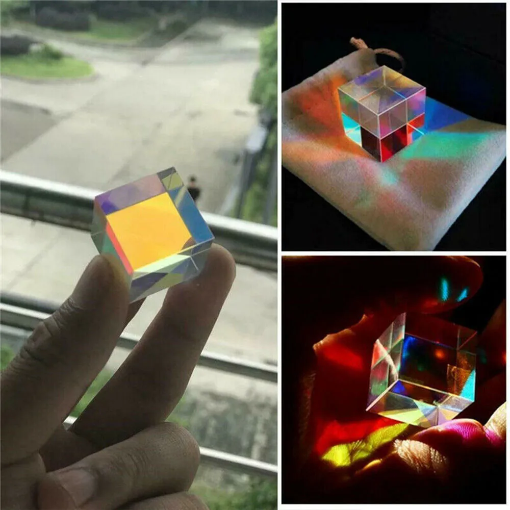 1PC Cube composite color prism Optical Glass Dichroic Combiner Splitter Gift Soft Well Party lighting props Decorations for Home