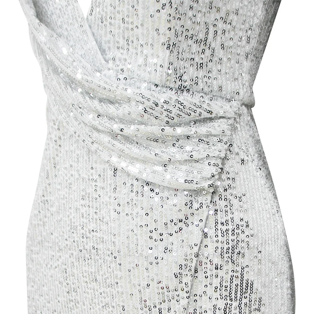 Серебряное драпированное платье с глубоким v-образным вырезом длиной до пола новое модное сексуальное облегающее платье с разрезом