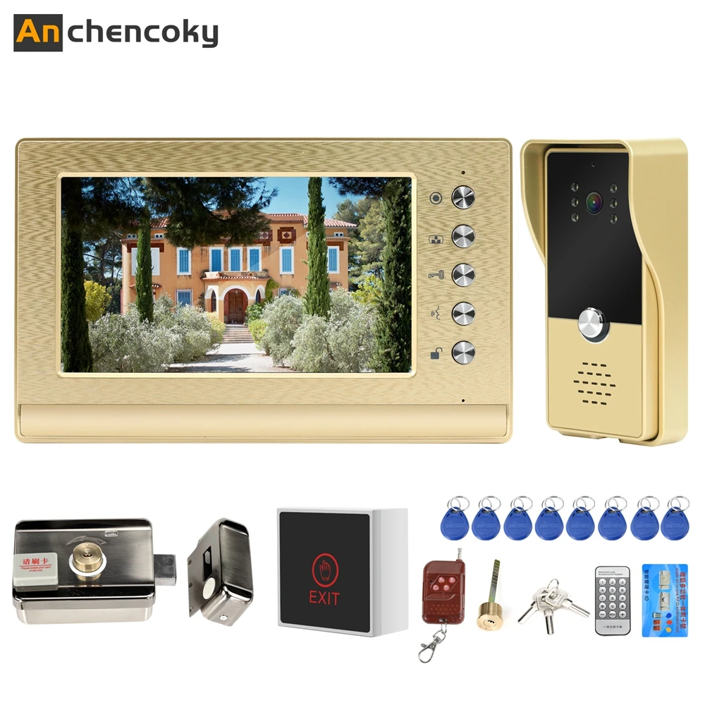 Anchencoky Video Intercom Doorbell With Lock and 3A Power Kit 7 Inch Video Door Phone Wired Access Control System Support Unlock