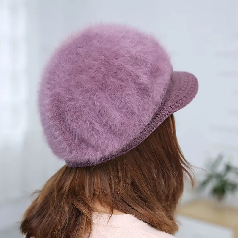 Women's hat winter rabbit hair knitted beret hat winter hats for women caps women fashion winter hat women's knitted hat
