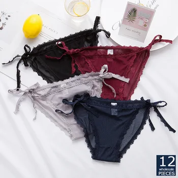 

12 pcs/lot wholesale manufacturers women underwear breathable briefs cotton solid color cute bow TWY 102