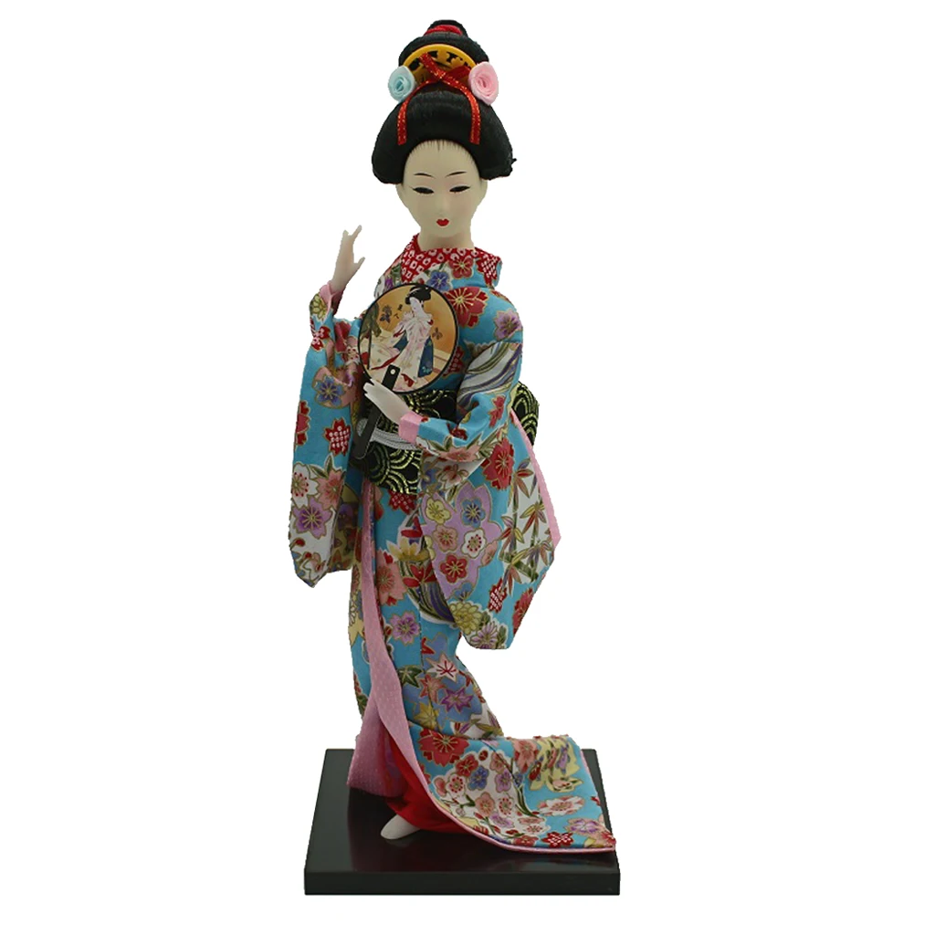 12inch Japanese Geisha Lady Doll with Colorful Floral Kimono Ornament Adult Collectible