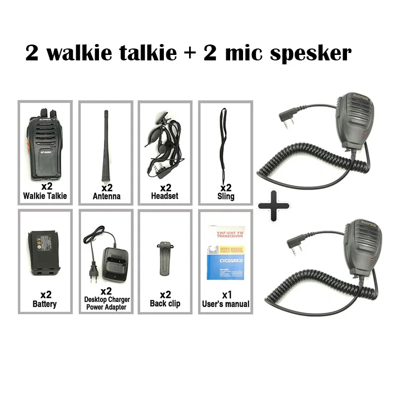 Add 2 mic speakers 2 шт Baofeng BF-666S портативная рация 5 Вт 16CH UHF 400-470 МГц портативный двухсторонний Walky Talky Профессиональный приемопередатчик Amador - Цвет: Add 2 mic speakers
