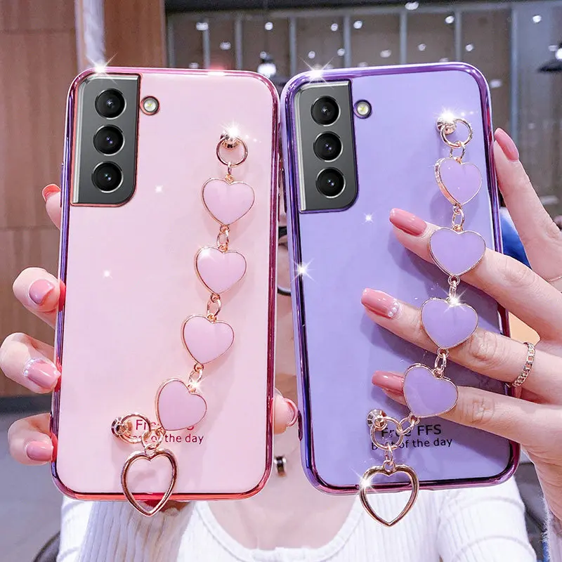 Чехол для Samsung S20FE роскошный браслет с сердечками мягкий чехол Galaxy S21 S20 S10 S9 Plus Ultra