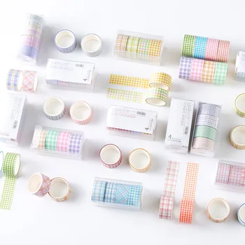 

4 Pcs/Set Cute Grid Stripe Washi Tape Kawaii Masking Tape Decorative Adhesive Tape Sticker Scrapbooking Diary Stationery