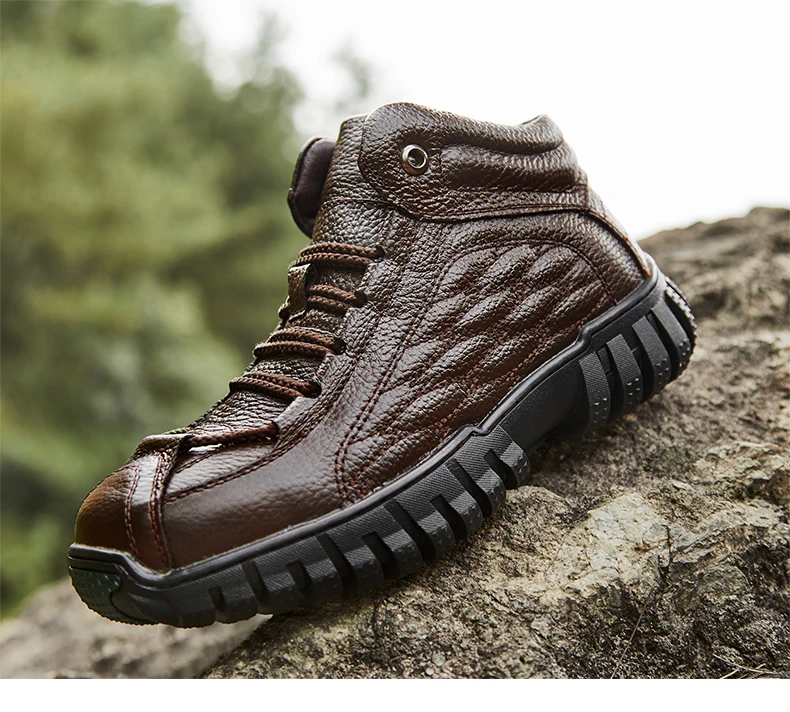 Waterproof Trekking Mountain Shoes Outdoor Hunting Tourism Hiking Shoes Genuine Leather Climbing Men Sneakers Plus velvet warm