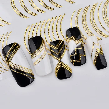 

1pc 3d Nail Art Decorations Stickers Mini Gold Beads Guider Tips Stripe Lines Wave Design Patterns Nail Art Accessories Sticker