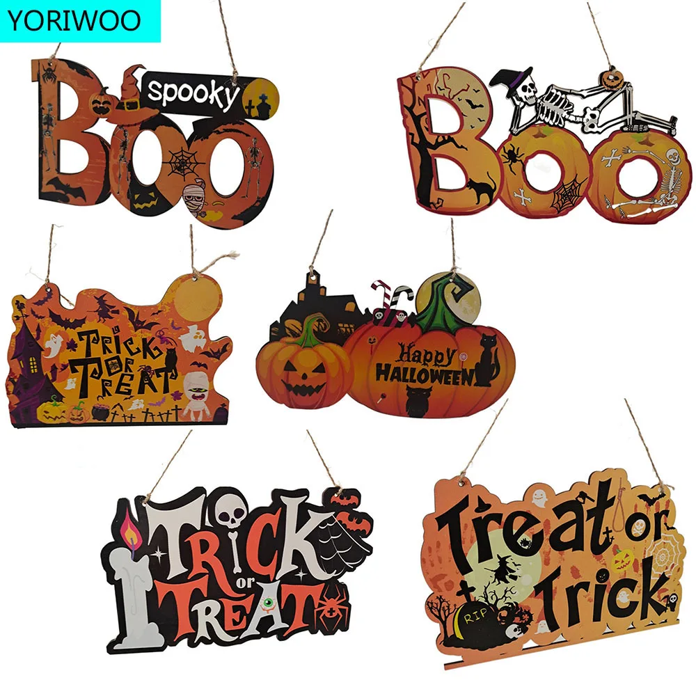 Ornamenti Di Halloween In Legno Cartelli Da Appendere Alla Parete Dolcetto O Scherzetto Zucca Decorazione Di Halloween Felice Per Forniture Per Feste 