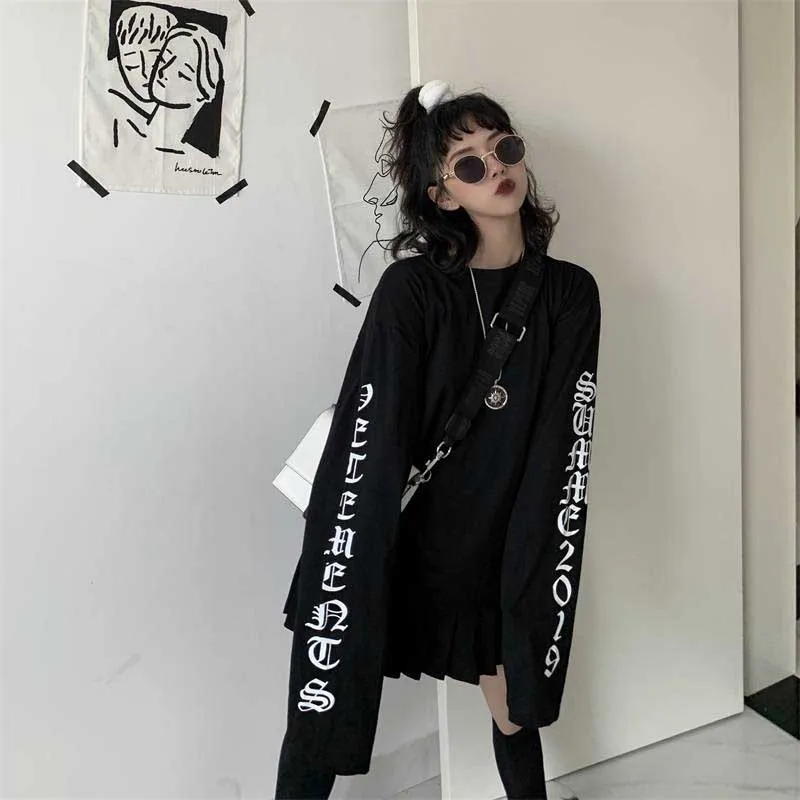 NiceMix Осень корейский Harajuku стиль уличная женская готическая футболка с буквенным принтом и круглым вырезом для влюбленных Свободная Повседневная хлопковая футболка