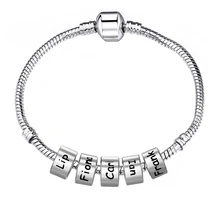Simple Elegant Stainless Steel Bracelet Sliding Beads Pendant Bangle Custom Family Names Lovers Gifts SL-168