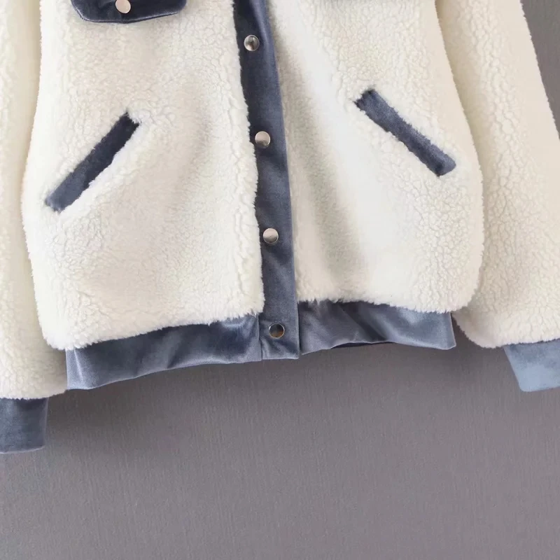 Модное белое пальто из искусственного меха, Женское пальто из плюшевого меха, Толстая теплая шерстяная куртка из овечьей шерсти, корейские пушистые куртки, повседневный плюшевый пиджак с карманами