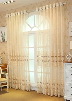 

Upscale Curtains For Bedroom Luxury European Finished Curtains Fabric Embroidered Beige Tulle Cortinas For Living Room