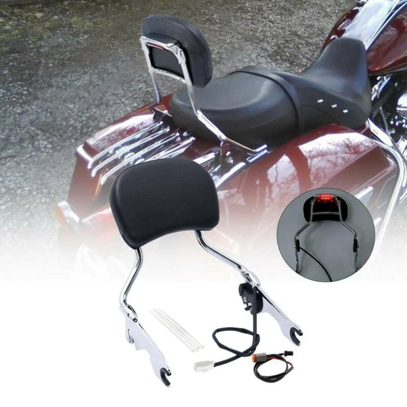 Motorcycle Sissy Bar Backrest Upright Brake Light For Harley Touring
