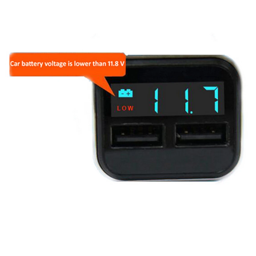 Автомобильное зарядное устройство с двумя usb-портами, светодиодный цифровой дисплей, 5 в постоянного тока, 4,8 А, интеллектуальное предупреждение низкого напряжения, автомобильное зарядное устройство USB для iPhone, samsung