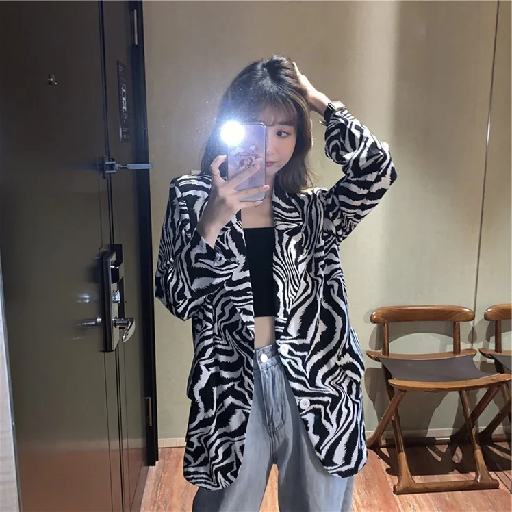 Mulheres Blazer Listrado Zebra, Casacos de Manga