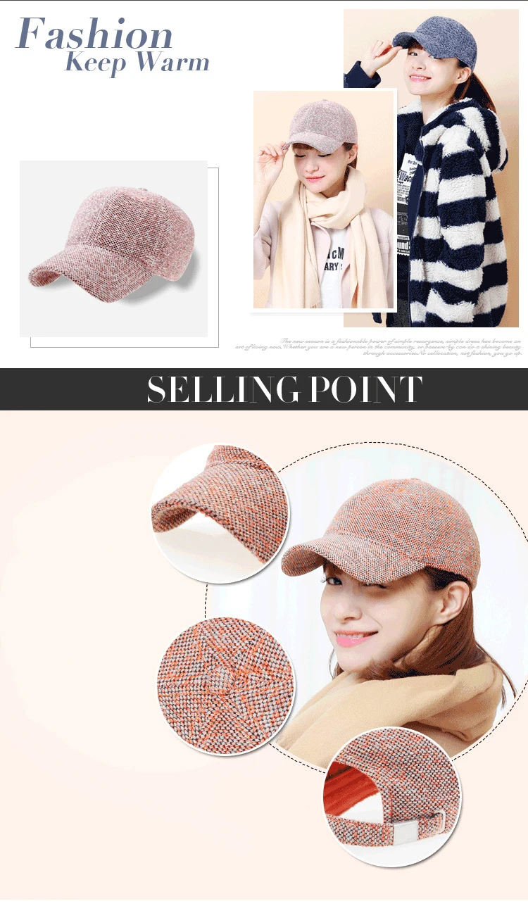 Outdoor Cotton Hat Bone Wear Double Color Winter Knit Warm Baseball Caps Snapback Baseball Cap Female Felt Hats