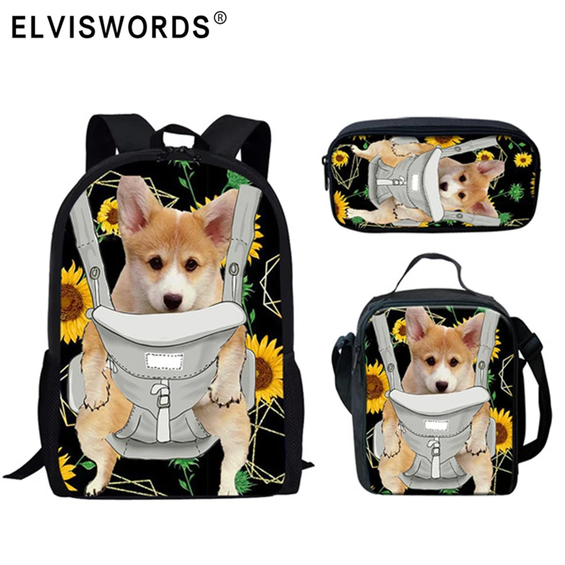 elviswordsためキッズガールズボーイズ動物コーギー赤ちゃん黒子供の学校のバックパックパックカジュアルブックバッグmochila