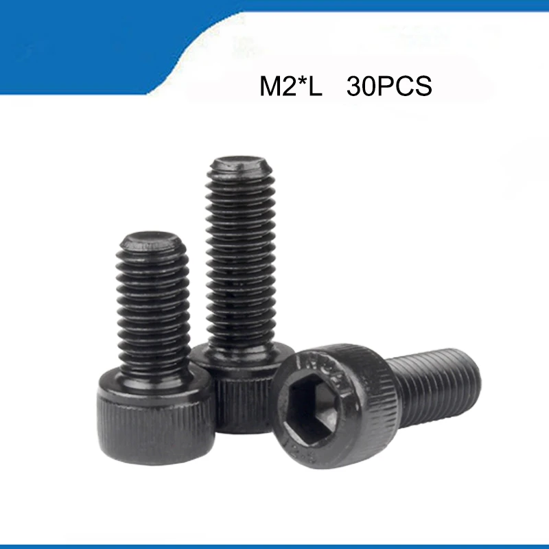 30Pcs M2*3/4/5/6/7/8/9/10/12/14/15/16/18/20 DIN912 grade 12.9 Alloy Black Steel Hexagon Socket Head Cap Furniture Screws | Обустройство