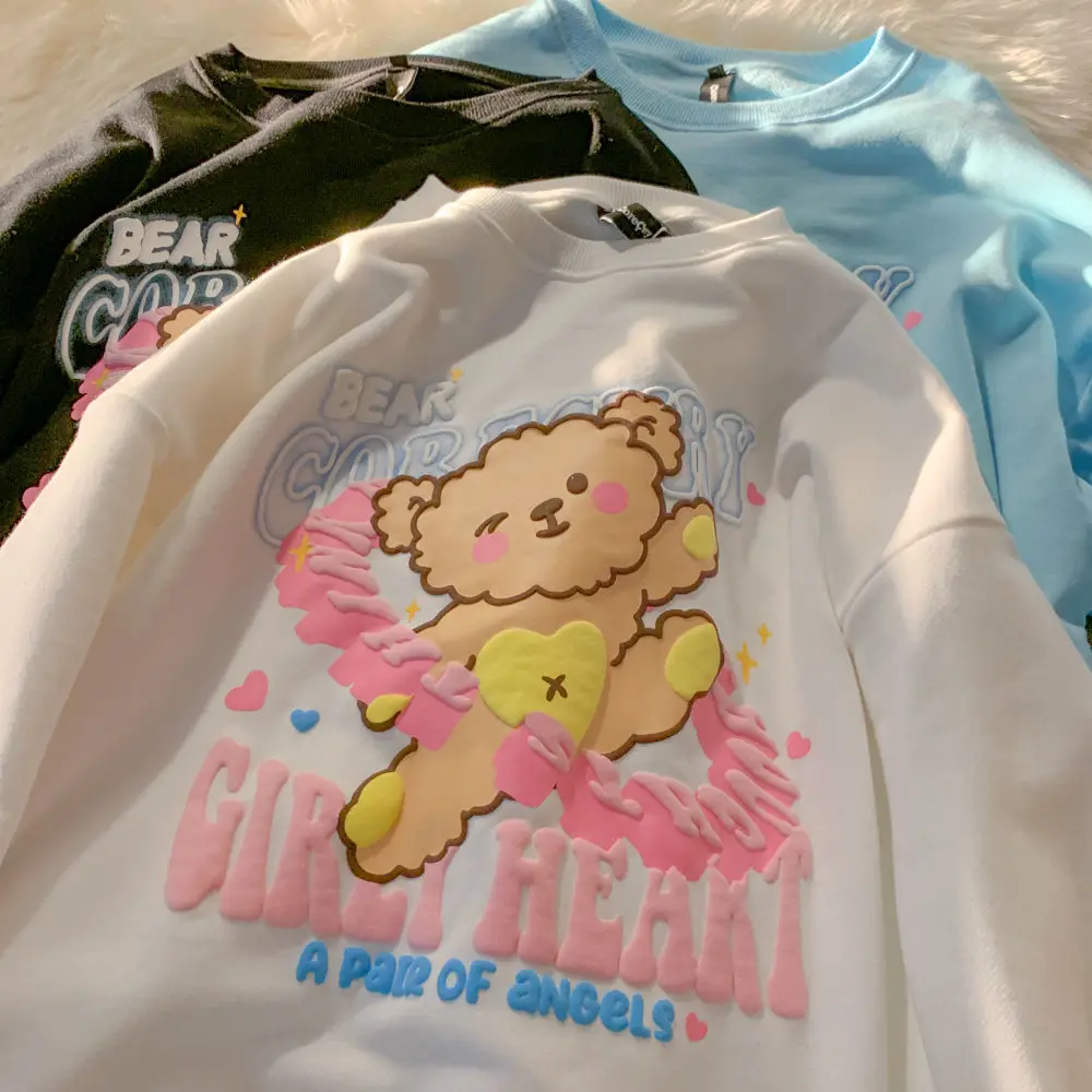 

ins Harajuku Funny Bear Letter Printed Sweatshirt Women Long Sleeve Tops 2021 Autumn New Korean Fashion Kawaii Clothes for Teens