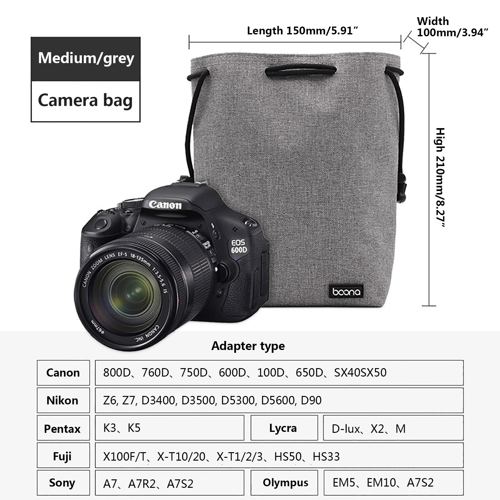 Сумка для DSLR камеры, чехол для объектива Nikon, Canon, sony, Olympus, Fuji, сумка для объектива из лайкры, сумка для фотосъемки для камеры