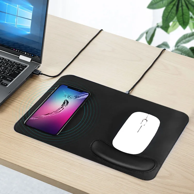 Smart Del Mouse Pad QI Wireless Charger Phone Stand Smartphone Office Mouse Pad Leather Fast Smartphones Accessories Charging