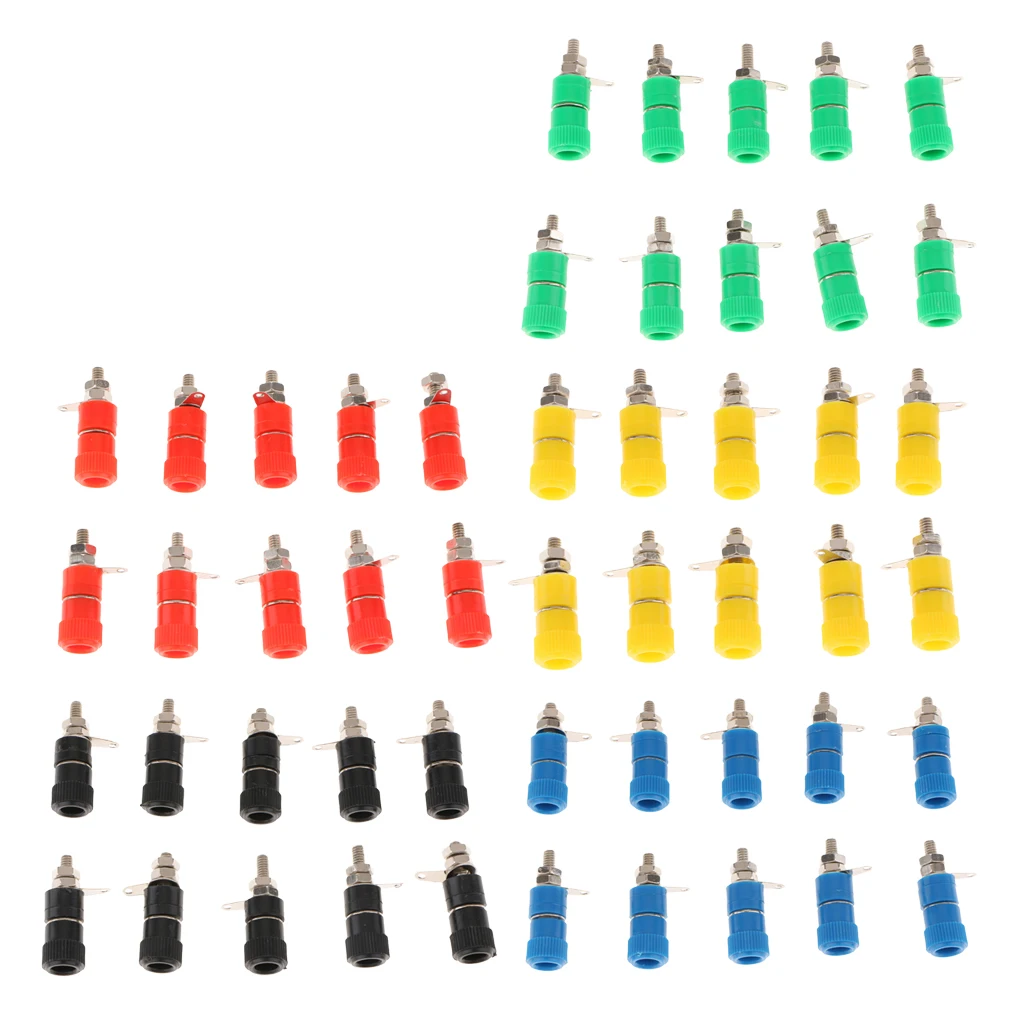 50pcs 4mm JS-910B Banana Plug Jack Industry Binding Post Connector-red/yellow/blue/green/black | Автомобили и мотоциклы