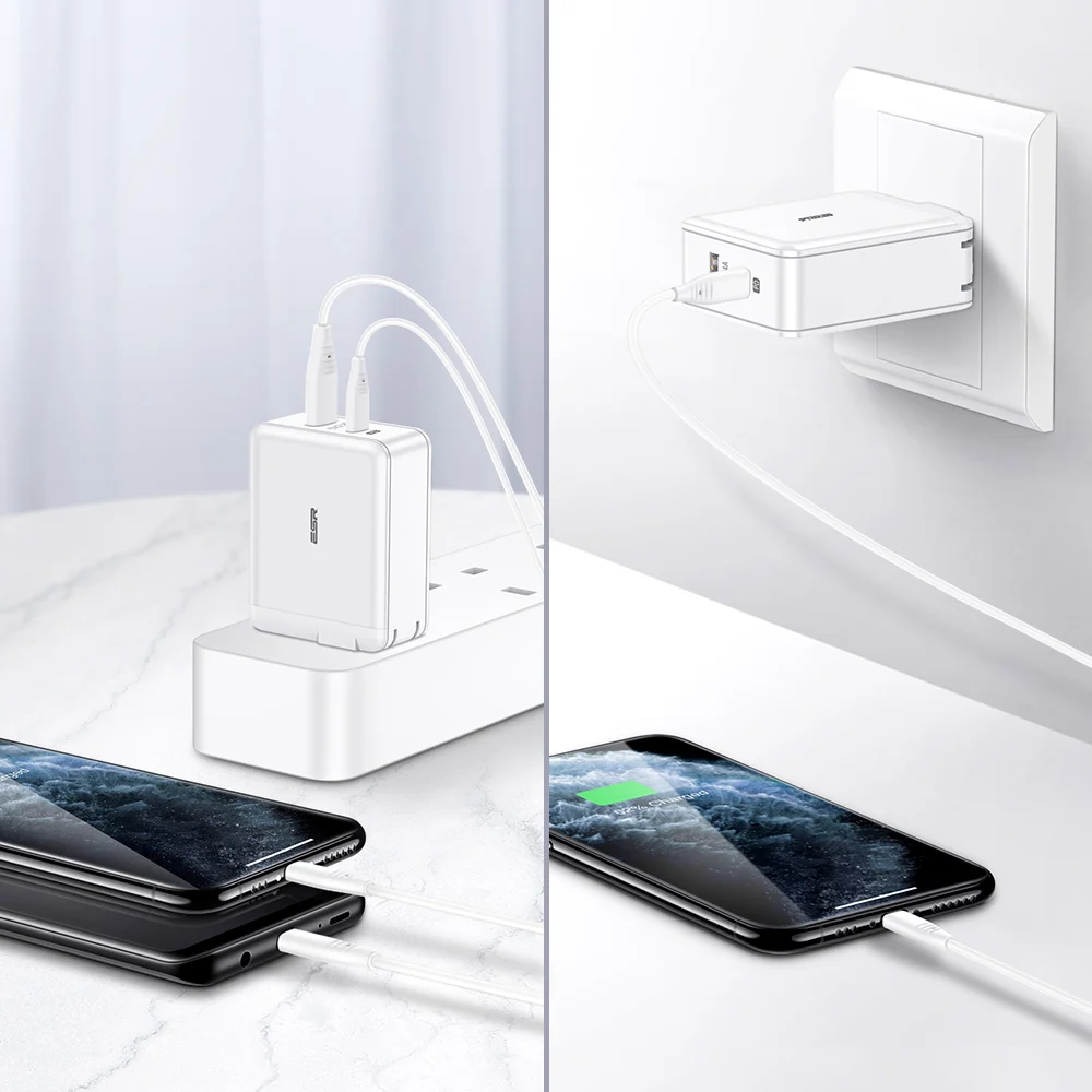 ESR 30W Power Delivery Charger Type C to Lightning Cable Fast Charger Plug USB C PD Charger 5V for MFi Charger for iPad iPhone