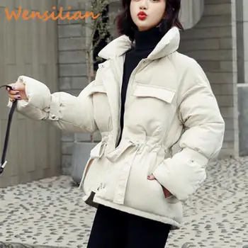 

Women Winter Jackets Parkas Femme 2019 Fashion Oversized Outwear Thick Warm Lantern Sleeve Jackets Slim Solid Sweet Parka female