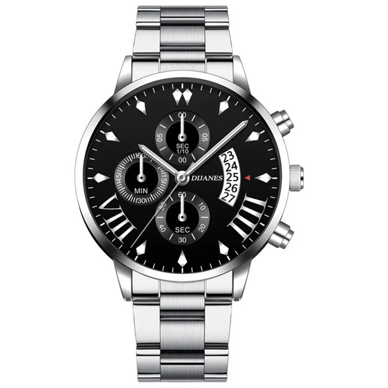 New Men Business Stainless Steel Quartz Wristwatch Fashion Mens Watches Calendar Date Clock Man Silver Bracelet Male Watch 