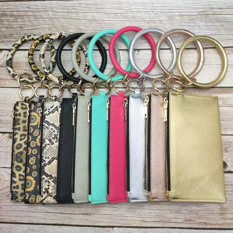 

ZWPON PU Leather Phone Wallet Wristlet Bangle Key Chain Leopard O Ring Clutch Wrist Purse Bag Christmas Gifts