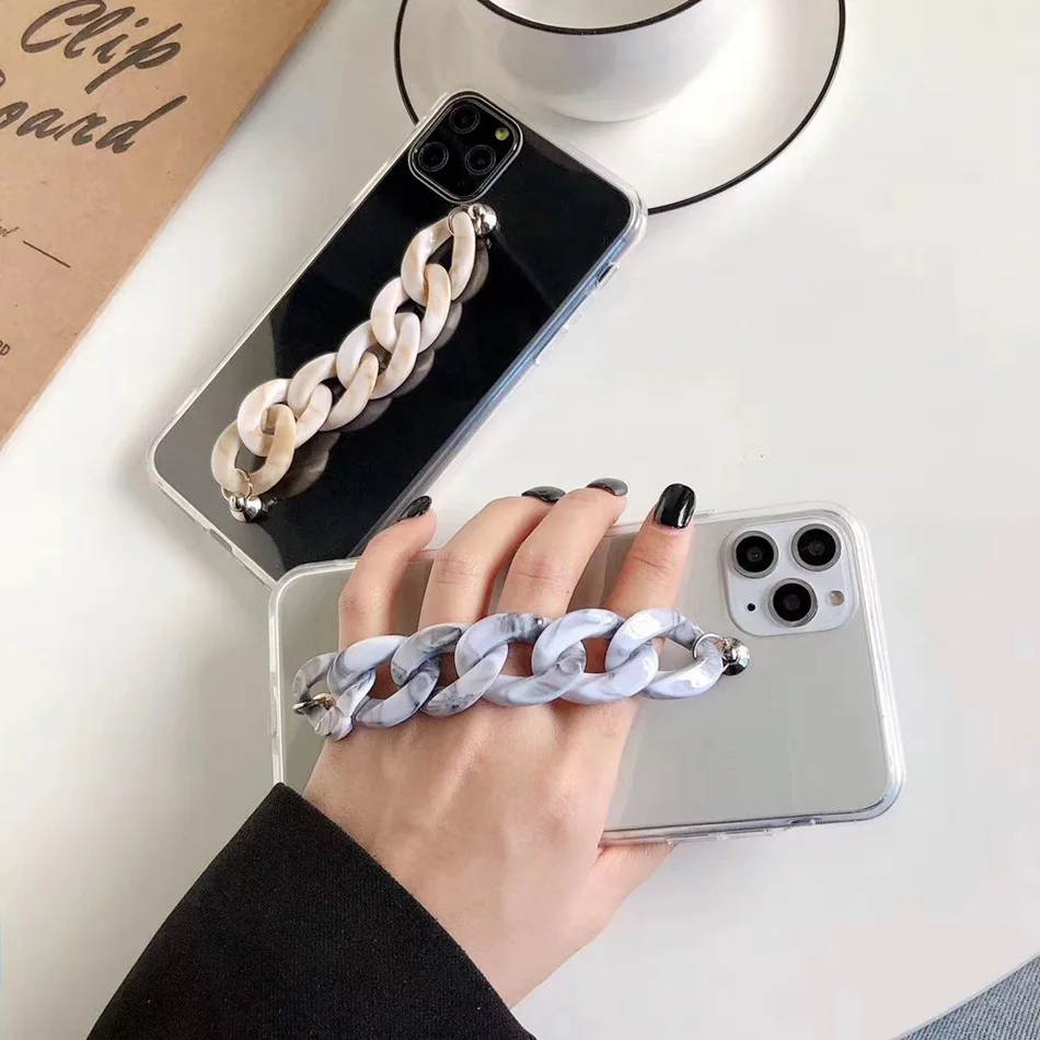 For Samsung A51 A71 A50 A70 A20E A10 A21S A30S A7 2018 A31 Case Luxury Marble Wrist Strap Bracelet Transparent Acrylic PC Cover |