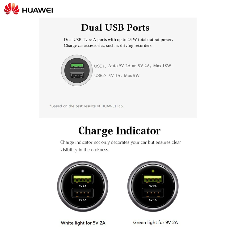 HUAWEI QuickCharge™9V 2A автомобильное зарядное устройство 18W быстрая зарядка защита Зарядка 2/Dual USB A порт для iPhone huawei samsung Xiaomi