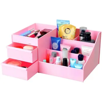 

Three Layer Double Drawer Cosmetics Compartment Desktop Vanity Items Storage Box Drawer-type Compartmental Organizing