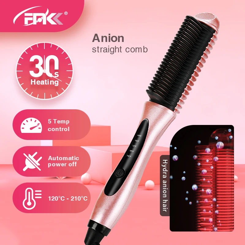 

FMK Hair Straightener Brush Beard Comb Iron Hair Styler Hair Styling Tool Multifunctional Hair Brush Curling Beard Straightener