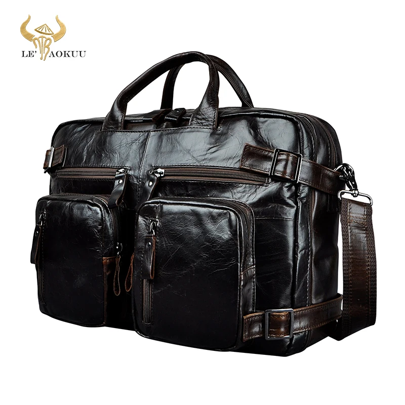 Business Briefcase Tote Portfolio-Bag Multifunction-Purpose Design Genuine-Leather Maletin
